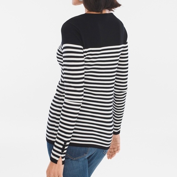 CHICOS STRIPED BUTTON-SLEEVE PULLOVER SWEATER / 2 - Picture 2 of 11